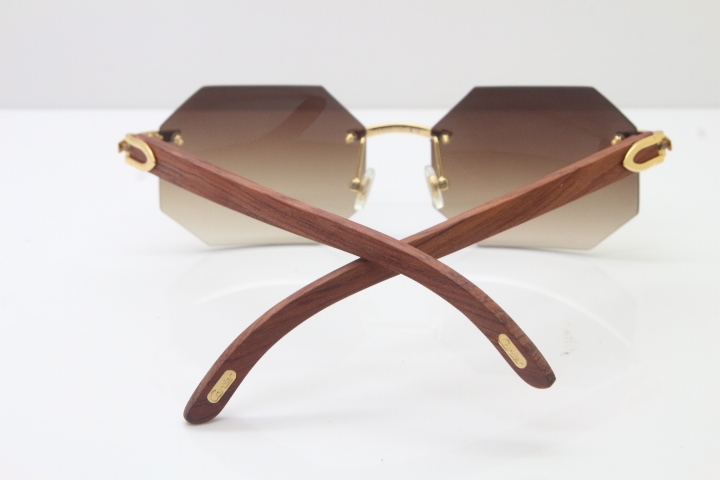 Rimless Hardware Wholesale High-end brand Carter T8307002 Original Rimless Wood Sunglasses in Gold Brown Lens Hot