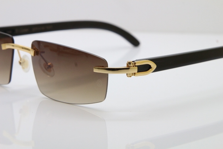 Wholesale High-end brand Carter T8100926 Rimless Black Buffalo Horn Sunglasses in Gold Brown Lens Hot