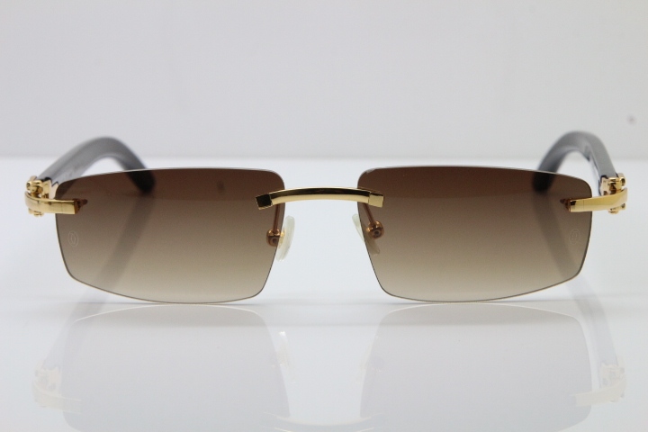 Wholesale High-end brand Carter T8100926 Rimless Black Buffalo Horn Sunglasses in Gold Brown Lens Hot