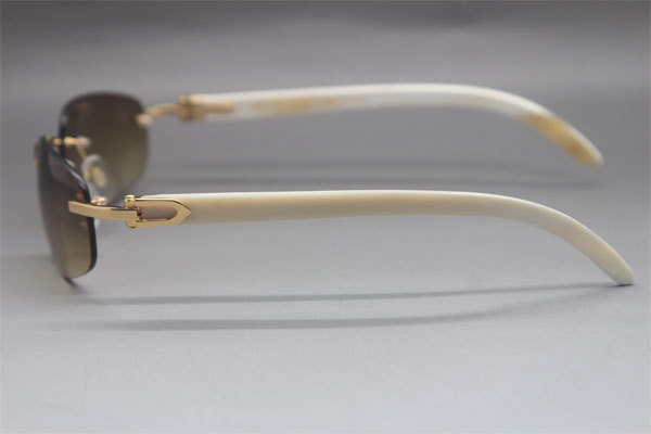 Wholesale High-end brand Cartier Original Rimless White Genuine horn 3524011 Sunglasses In Gold Brown Lens