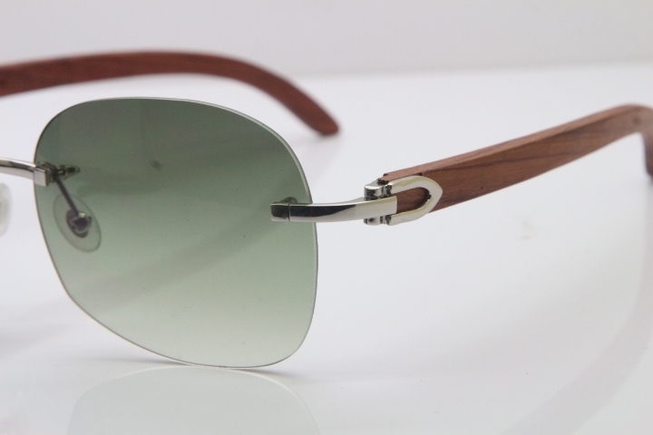 Wholesale High-end brand Carter T8100907 Original Rimless Carved Wood Trimming Lens T8100908 Sunglasses In Gold Brown Lens