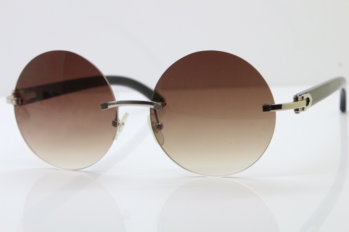 Round Hot Brand Hot CT3524012 Rimless Black Buffalo Horn Sunglasses in Gold Brown Lens Size:57