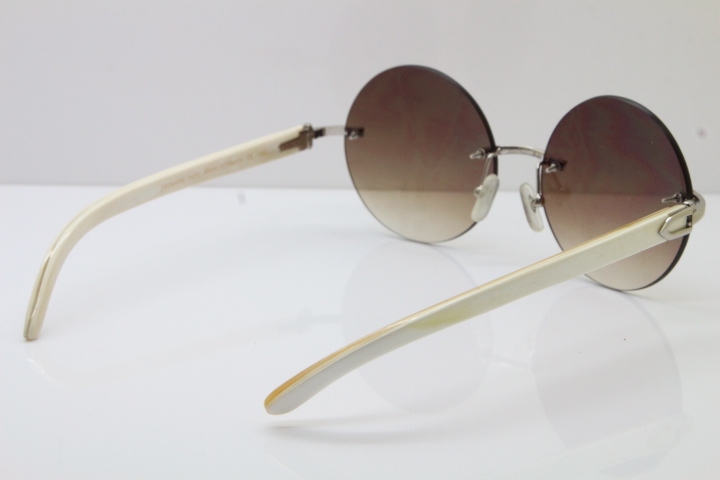 HHot CT3524012 Rimless White Buffalo Horn Sunglasses in Gold Brown Lens Size:57