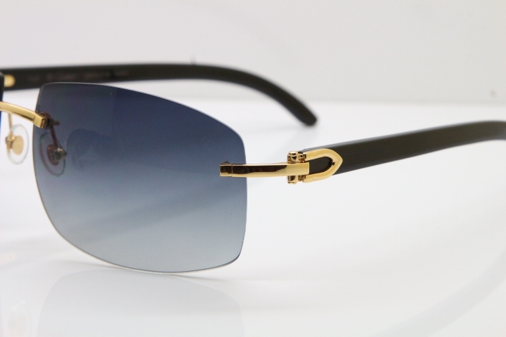 Cartier Hot Larger Hot 4189705 Rimless Black Buffalo Horn Sunglasses in Gold Brown Lens