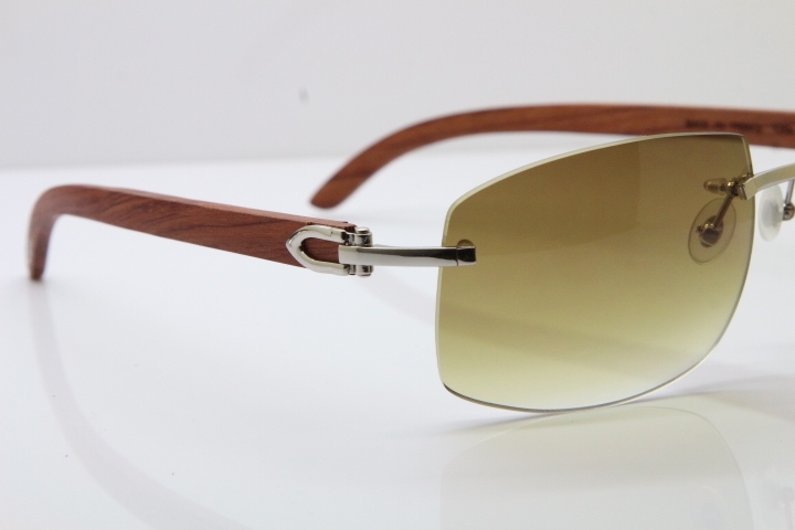 Cartier CT4189705 Rimless Wood Sunglasses in Gold Brown Lens