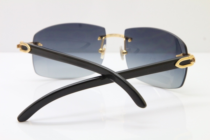 Cartier Hot Larger Hot 4189705 Rimless Black Buffalo Horn Sunglasses in Gold Brown Lens