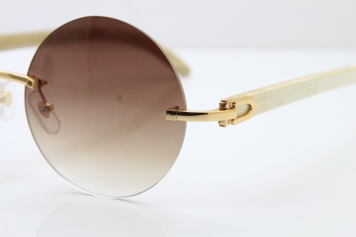 HHot CT3524012 Rimless White Buffalo Horn Sunglasses in Gold Brown Lens Size:57