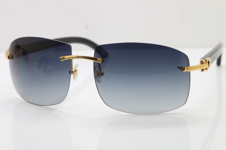 Cartier Hot Larger Hot 4189705 Rimless Black Buffalo Horn Sunglasses in Gold Brown Lens