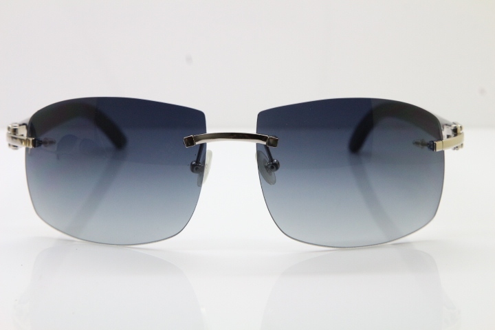 Cartier Hot Larger Hot 4189705 Rimless Black Buffalo Horn Sunglasses in Gold Brown Lens