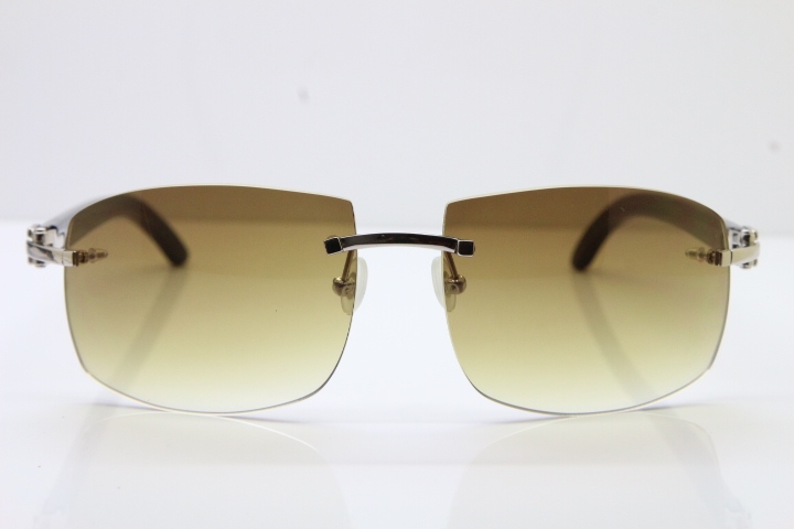 Cartier Hot Larger Hot 4189705 Rimless Black Buffalo Horn Sunglasses in Gold Brown Lens