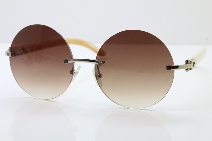 HHot CT3524012 Rimless White Buffalo Horn Sunglasses in Gold Brown Lens Size:57