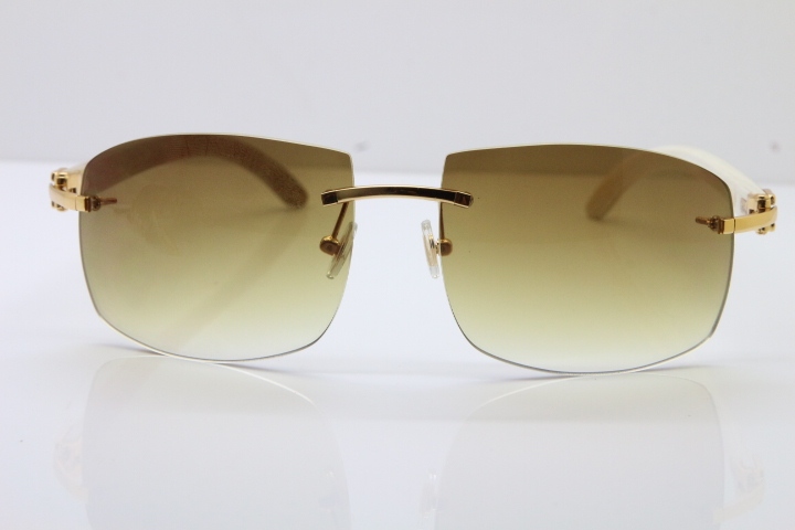 wholesale Larger Hot 4189705 Rimless White Buffalo Horn  Sunglasses in Gold Brown Lens