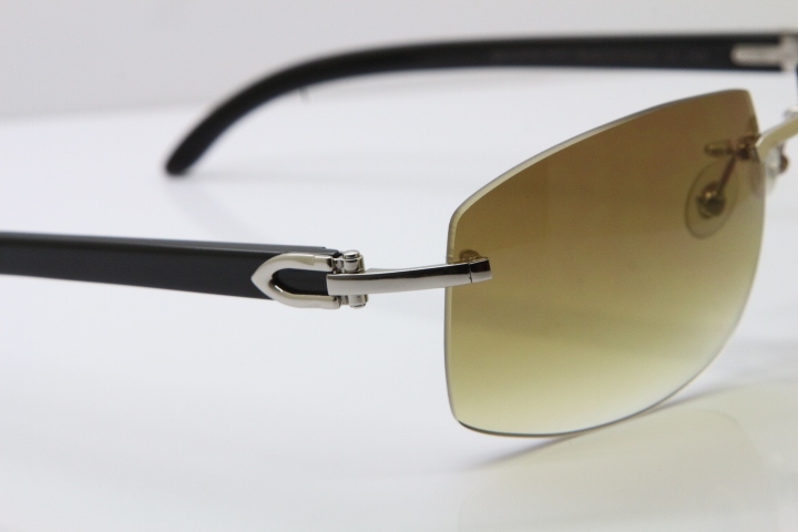 Cartier Hot Larger Hot 4189705 Rimless Black Buffalo Horn Sunglasses in Gold Brown Lens