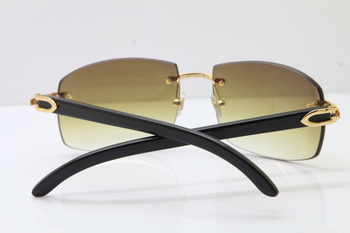 Cartier Hot Larger Hot 4189705 Rimless Black Buffalo Horn Sunglasses in Gold Brown Lens