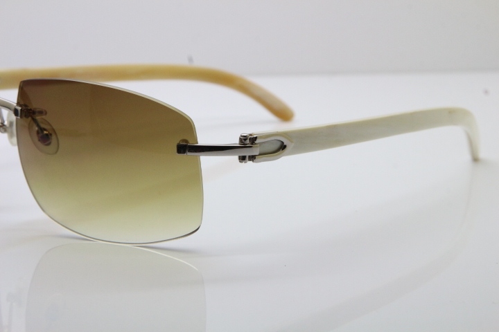 wholesale Larger Hot 4189705 Rimless White Buffalo Horn  Sunglasses in Gold Brown Lens