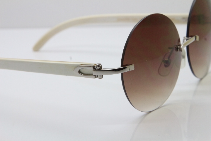 HHot CT3524012 Rimless White Buffalo Horn Sunglasses in Gold Brown Lens Size:57