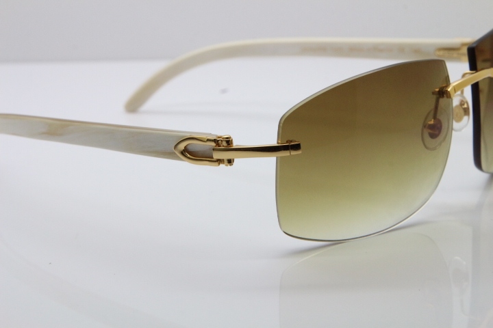 wholesale Larger Hot 4189705 Rimless White Buffalo Horn  Sunglasses in Gold Brown Lens