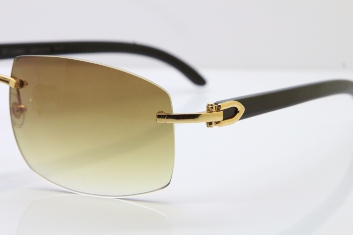 Cartier Hot Larger Hot 4189705 Rimless Black Buffalo Horn Sunglasses in Gold Brown Lens