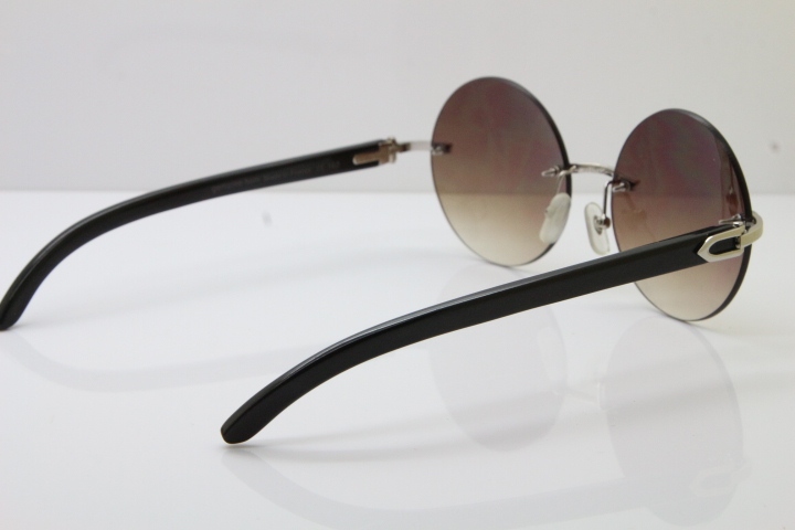 Round Hot Brand Hot CT3524012 Rimless Black Buffalo Horn Sunglasses in Gold Brown Lens Size:57