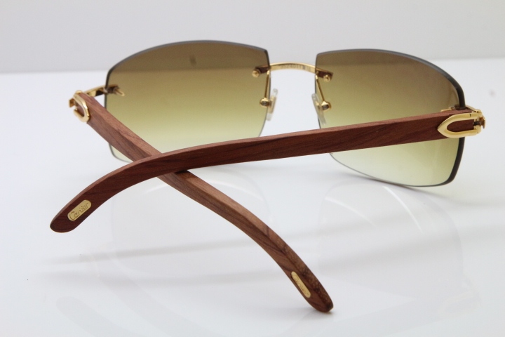 Cartier CT4189705 Rimless Wood Sunglasses in Gold Brown Lens