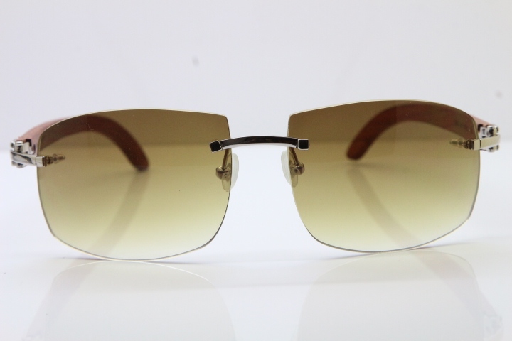 Cartier CT4189705 Rimless Wood Sunglasses in Gold Brown Lens