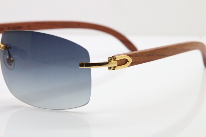 Cartier CT4189705 Rimless Wood Sunglasses in Gold Brown Lens