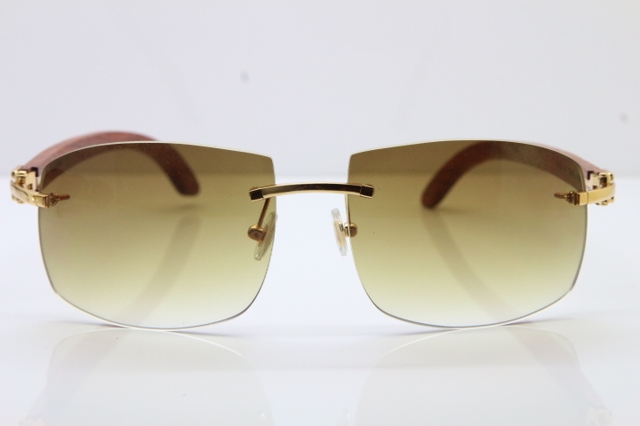 Cartier CT4189705 Rimless Wood Sunglasses in Gold Brown Lens