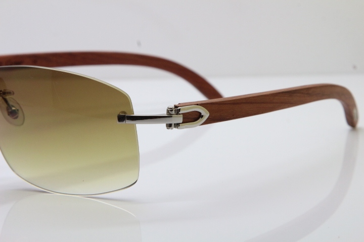 Cartier CT4189705 Rimless Wood Sunglasses in Gold Brown Lens