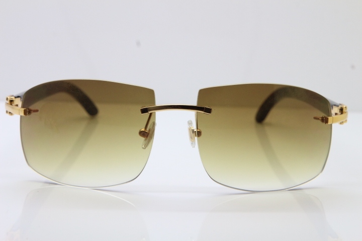 Cartier Hot Larger Hot 4189705 Rimless Black Buffalo Horn Sunglasses in Gold Brown Lens