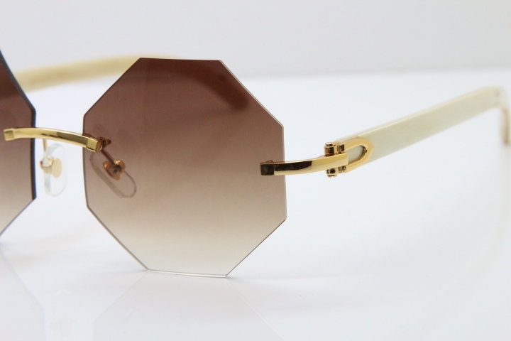 Cartier CT4189706 Original White Genuine Buffalo horn Rimless Sunglasses in Gold Brown Lens