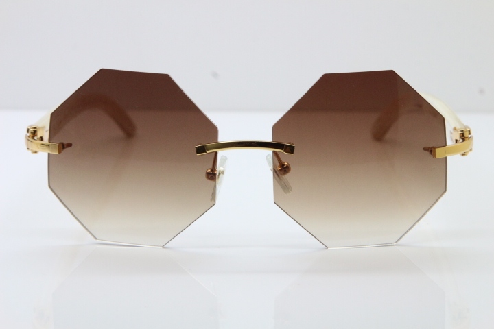 Cartier CT4189706 Original White Genuine Buffalo horn Rimless Sunglasses in Gold Brown Lens