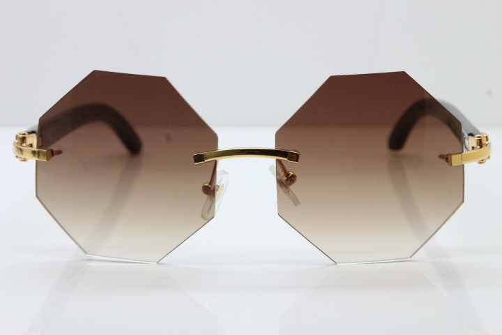 Cartier 4189706 Rimless Black Buffalo Horn Original Sunglasses in Gold Brown Lens