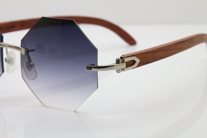 Hot Cartier 4189706 Rimless Carved Wood Trimming Lens Sunglasses in Gold Brown Lens