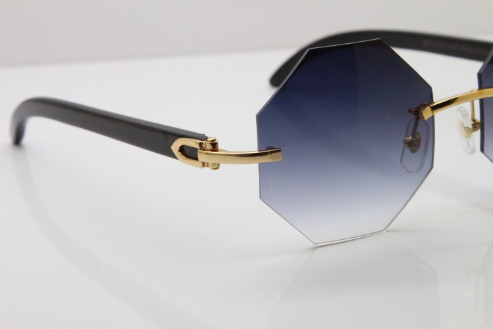 Cartier 4189706 Rimless Black Buffalo Horn Original Sunglasses in Gold Brown Lens