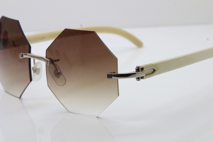 Cartier CT4189706 Original White Genuine Buffalo horn Rimless Sunglasses in Gold Brown Lens