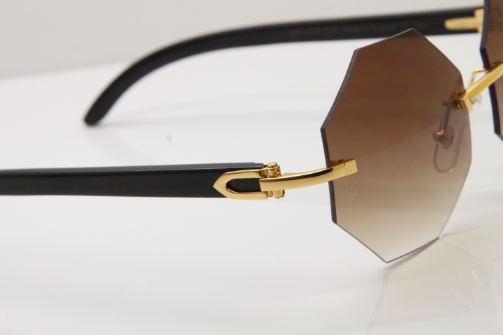Cartier 4189706 Rimless Black Buffalo Horn Original Sunglasses in Gold Brown Lens
