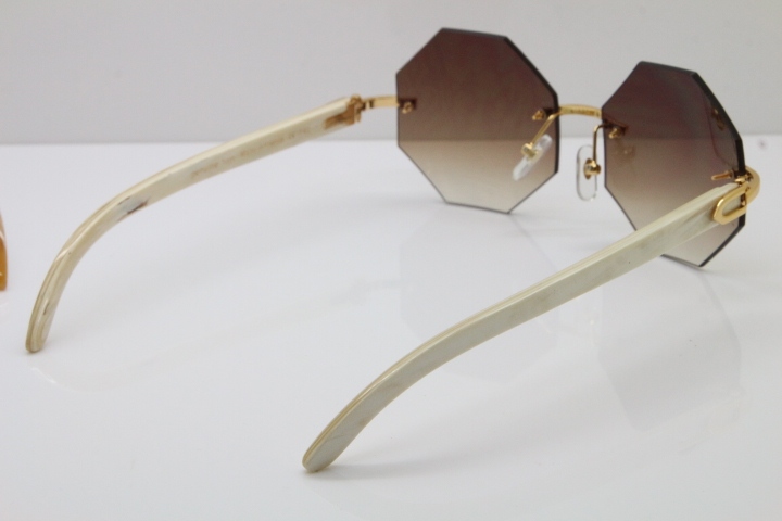 Cartier CT4189706 Original White Genuine Buffalo horn Rimless Sunglasses in Gold Brown Lens