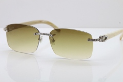 2018 New Cartier Rimless Smaller Big Stones 8200759A Original White Genuine Buffalo Horn Sunglasses in Gold Brown Lens