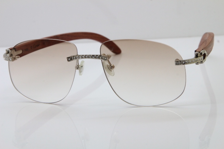 Cartier Rimless Smaller Big Stones T8100928 Wood Sunglasses in Gold Brown Lens