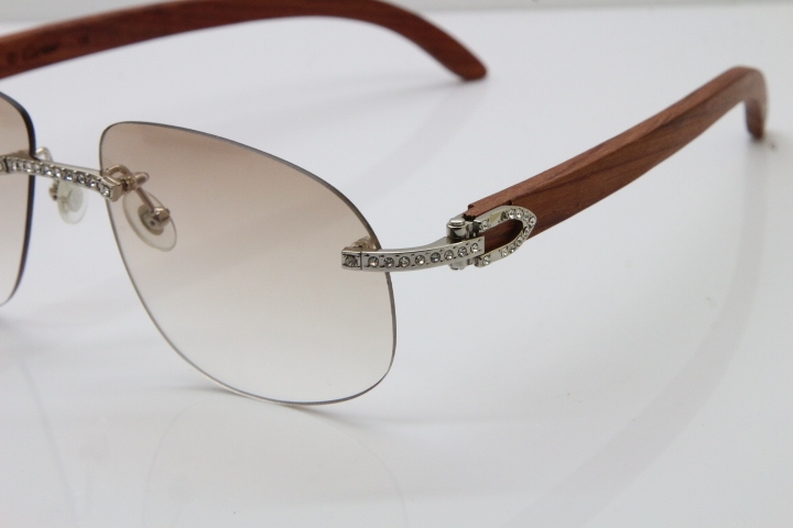 Cartier Rimless Smaller Big Stones T8100928 Wood Sunglasses in Gold Brown Lens