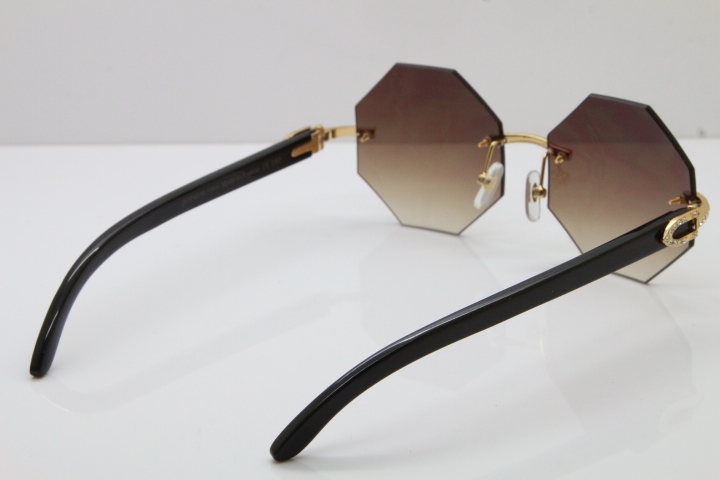 Cartier Rimless Smaller Big Stones 4189706 Black Buffalo Horn Sunglasses in Silver Brown Lens