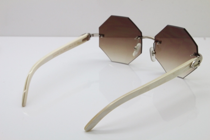 Limited edition Cartier Rimless Sun Glasses luxury brand Diamond 4189706 White Genuine horn Sunglasses in Gold Brown Lens