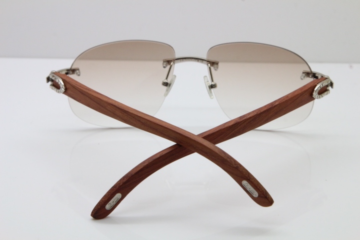 Cartier Rimless Smaller Big Stones T8100928 Wood Sunglasses in Gold Brown Lens