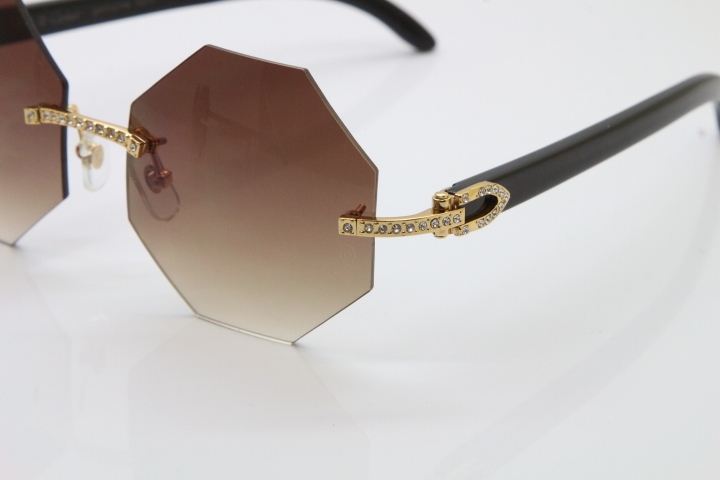 Cartier Rimless Smaller Big Stones 4189706 Black Buffalo Horn Sunglasses in Silver Brown Lens