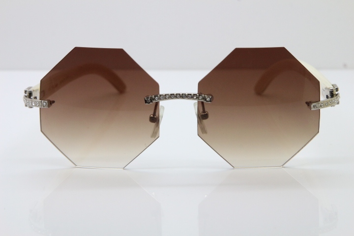 Limited edition Cartier Rimless Sun Glasses luxury brand Diamond 4189706 White Genuine horn Sunglasses in Gold Brown Lens