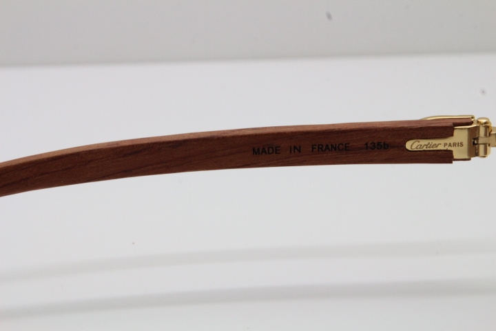 Wholesale High-end brand Cartier Rimless Smaller Big Stones 4189706 Wood Sunglasses in Gold Brown Lens