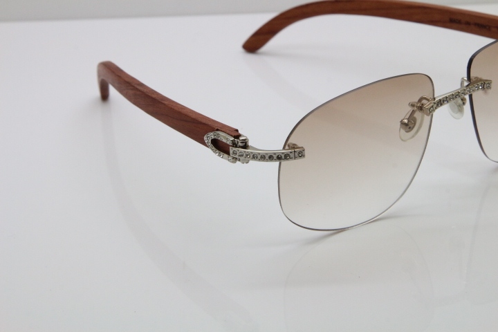 Cartier Rimless Smaller Big Stones T8100928 Wood Sunglasses in Gold Brown Lens