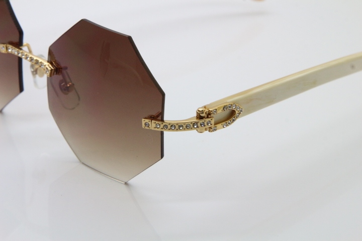 Limited edition Cartier Rimless Sun Glasses luxury brand Diamond 4189706 White Genuine horn Sunglasses in Gold Brown Lens