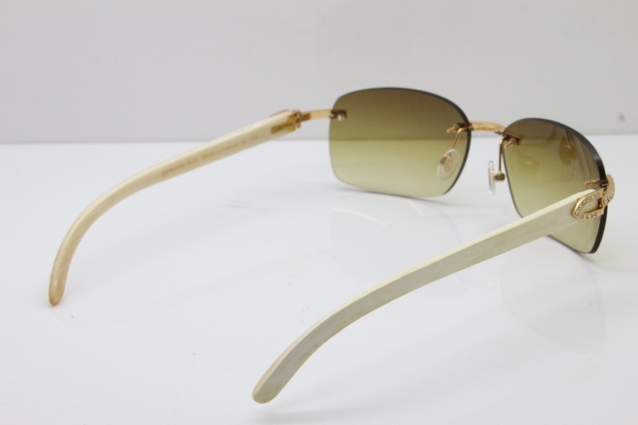 Cartier Rimless Smaller Big Stones T8200497 White Buffalo Horn Sunglasses in Gold Brown