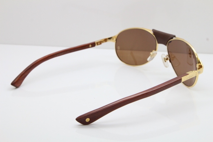 Cartier 4480317 EDITION SANTOS-DUMONT Wood Sunglasses in Gold Brown Lens